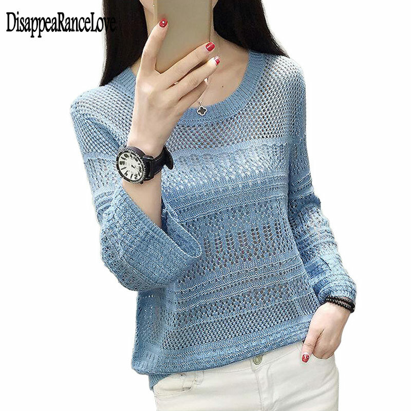 2020 Casual ladies o-neck Hollow out sweater women Autumn winter Loose pullovers female Long sleeve jumpers White sweater