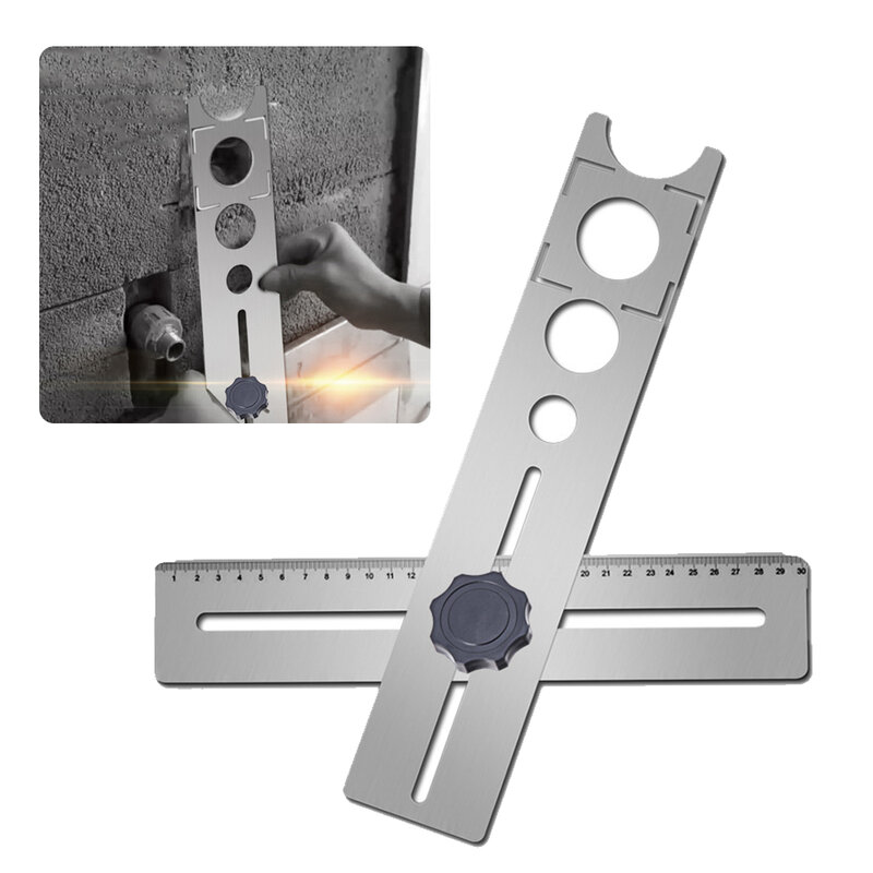 Stainless Steel Ceramic Tile Hole Locator Ruler Adjustable Punching Hand Tool For House Decorated Work Multi-Functional Ruler