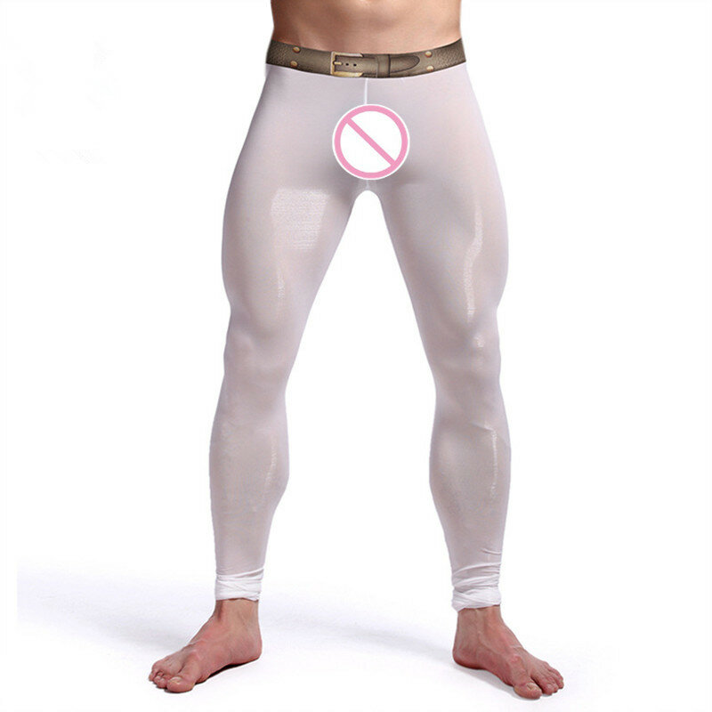ผู้ชายเซ็กซี่ Ultra Thin โปร่งใสผ้าไหมน้ำแข็งกางเกง Mens Lounge กางเกงเข็มขัดชุดนอนเซ็กซี่แฟชั่น
