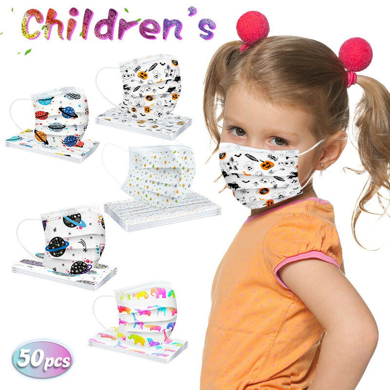 قناع الأطفال في الهواء الطلق مكافحة التلوث قناع للوجه يستخدم مرة واحدة الكرتون طباعة الصناعية 3رقائق الأذن حلقة Masque 50 قطعة Mascarillas Маска