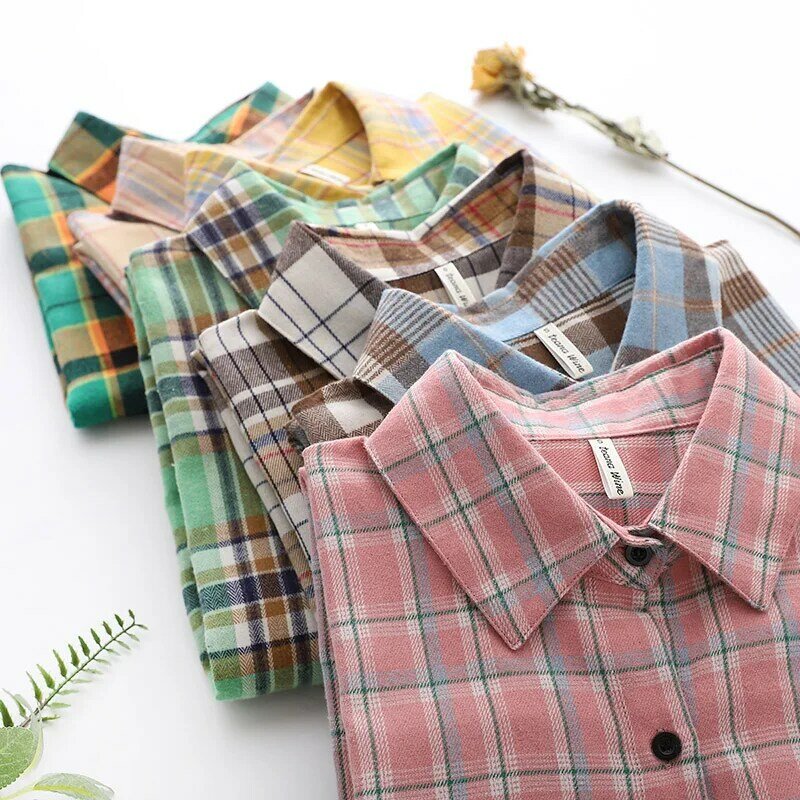 Chemise à carreaux simple boutonnage pour femme, simple, tout match, une poche, femme, style coréen, 30 couleurs, chemise à carreaux, Chim03