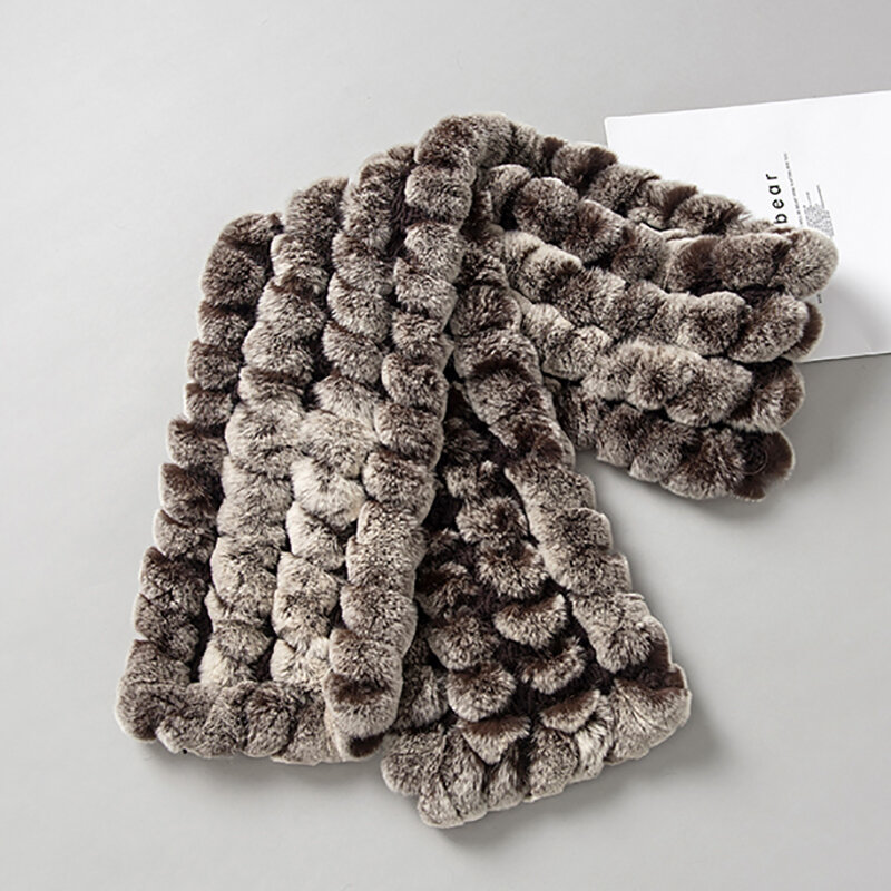 YCFUR – foulard d'hiver en vraie fourrure de lapin Rex pour homme, Long, épais et moelleux