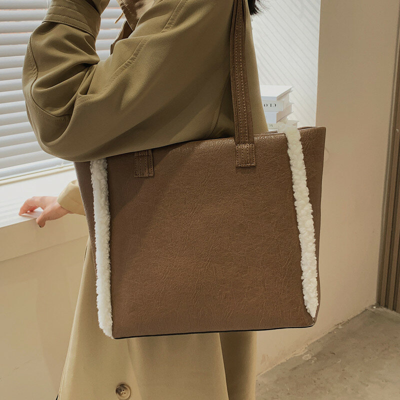 Bolso de hombro de cuero suave para mujer, bolsa de compras grande, de diseño de marca, combina con todo, de Color sólido