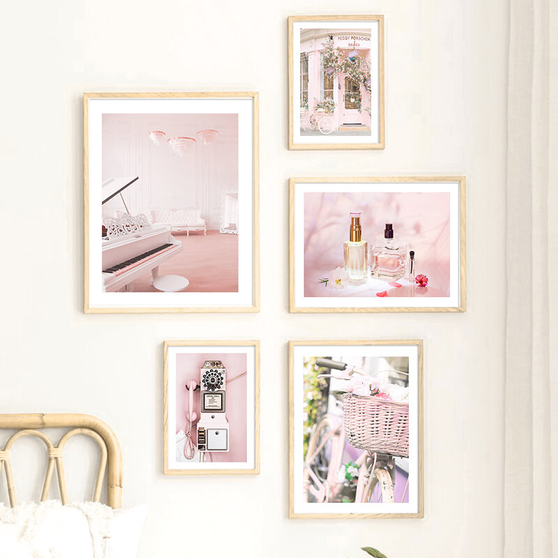 Cor-de-rosa porta perfume flor paisagem da parede arte da lona pintura nórdico cartazes e impressões fotos parede para sala estar decoração