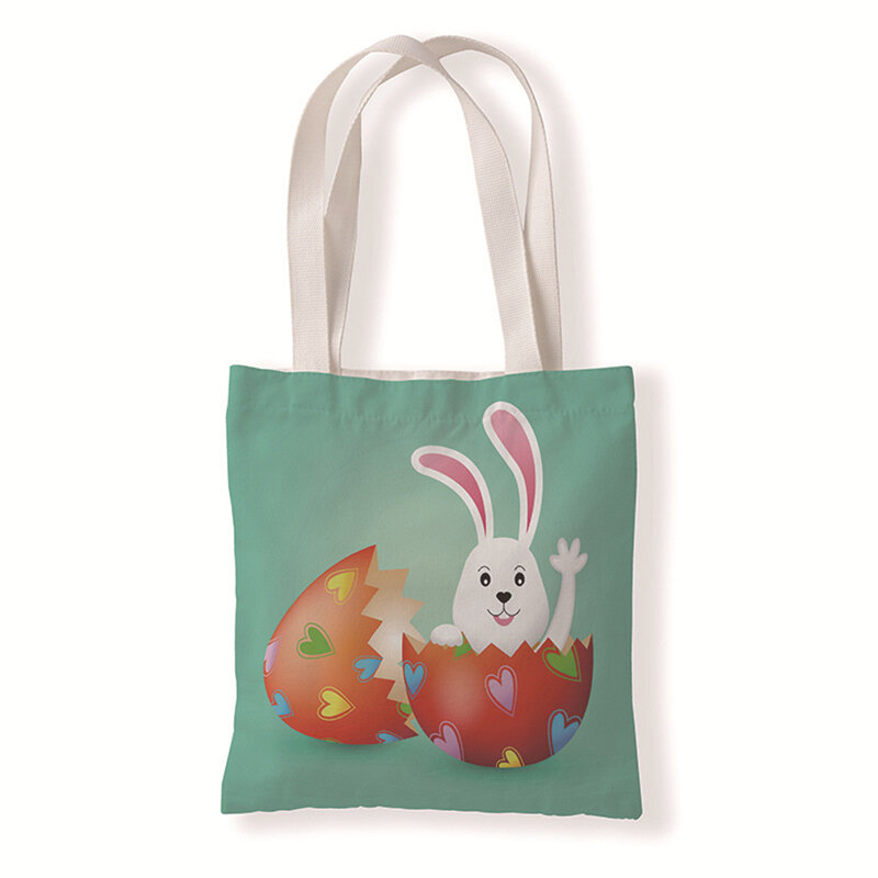 Bolso de mano de lona con diseño de conejo y huevo de Pascua