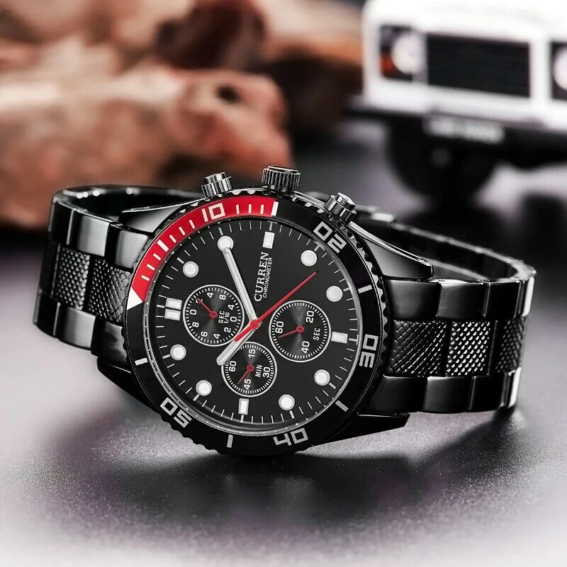 Curren promoção masculino relógios esporte relógios 8028 quartzo aço relógio masculino relógios de pulso com escalas pontuais/mostrador redondo-preto à venda