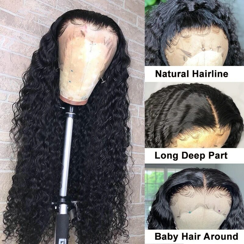 Peluca de cabello humano ondulado de 13x4 para mujeres negras, postizo de encaje Frontal rizado, pelo brasileño suelto de 40 pulgadas