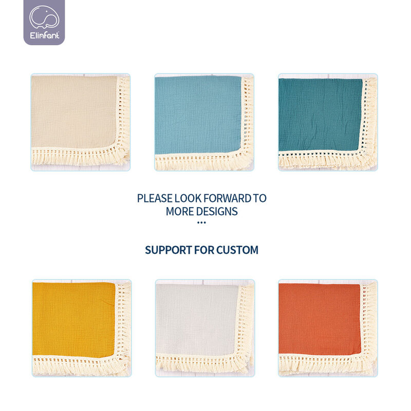 Elinfant-Manta envolvente de muselina, 100% algodón, color sólido, con flecos de encaje, 2 capas, amigable con la piel