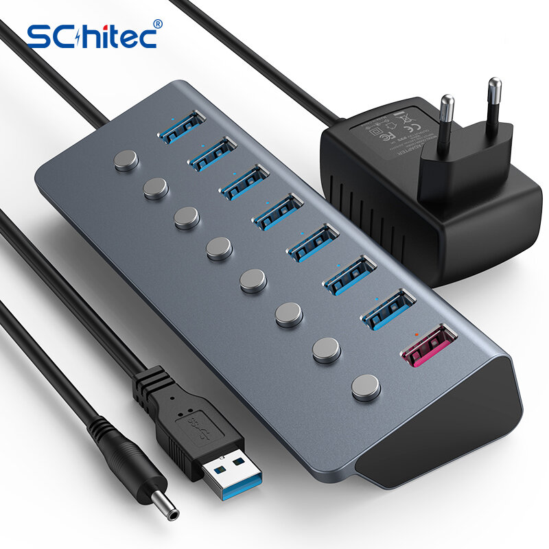 Schitec 8-портовый USB-концентратор 3,0 USB-удлинитель с переключателями ВКЛ./ВЫКЛ. 15 Вт адаптер Поддержка сплиттера компьютерные аксессуары