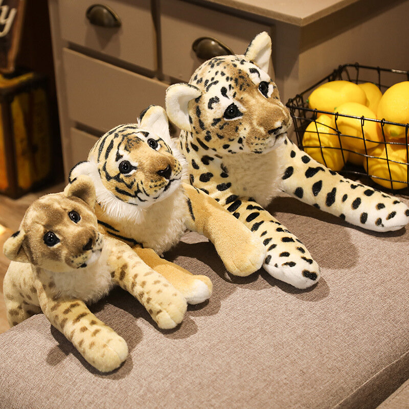 Juguetes de peluche de simulación de León, Tigre, leopardo, decoración del hogar, muñecas de animales lindos, almohada suave Real, regalo para niños, 39-58cm