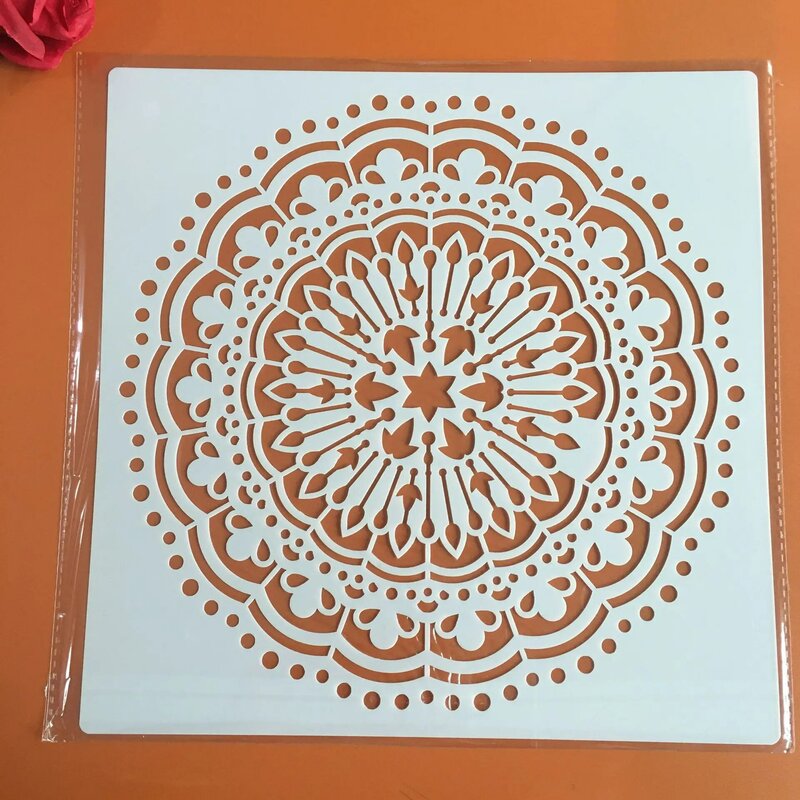30*30 cm grande flor redonda mandala estêncil diy pintura scrapbook corte álbum de decoração modelo estêncil-a