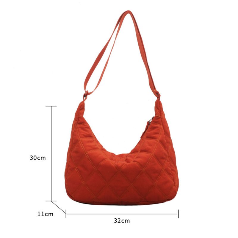 Quilted Women's Bag Nylon Large Tote for Women Solid Color Cotton Padded Crossbody Bag Autumn Winter Lattice Thread Shoulder Bag