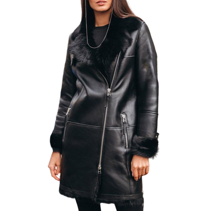 Giacca da donna in pelle con cerniera cappotto corto invernale caldo moto aviatore giacca top cappotto Outwear 