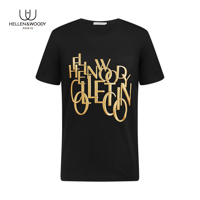 HELLEN & WOODY-Camiseta con estampado de letras para hombre, camisa con Logo de marca de lujo, 100% algodón puro, estampado especial, manga corta, ajustada, deportiva, informal