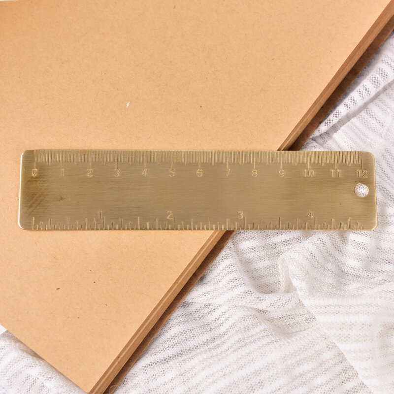 12 cm Mini Brass Ruler Bookmark Double Scale Ruler Creative Retro Bookmark Stationery Supplies