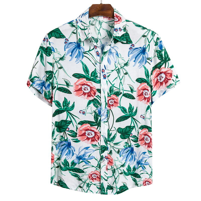 メンズフラワービーチシャツ,カジュアルなバケーションウェア,半袖,ボタン付き,休暇用,新しいコレクション