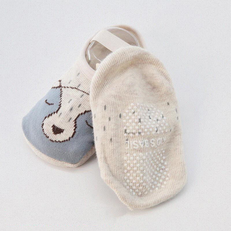1 par de meias de algodão antiderrapantes com estampa de animal, meias de bebês meninos e meninas, sapatos para primeiros passos para recém-nascidos