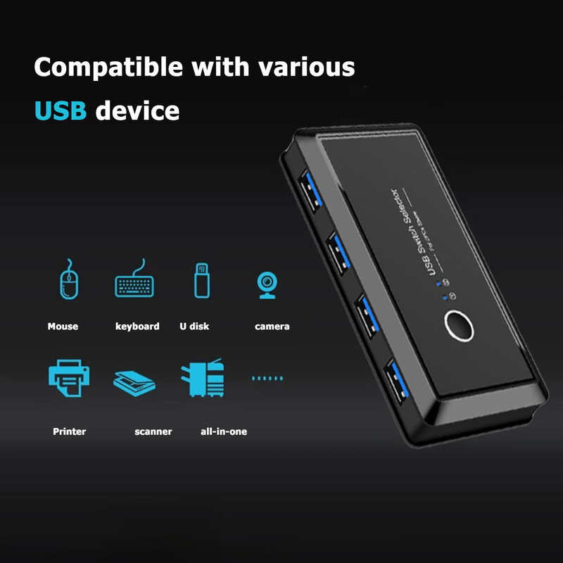 2X4 USB 3.0 Chia Sẻ Công Tắc Nút Chọn 2 Cổng Máy Tính Chia Sẻ 4 Thiết Bị USB Cho Bàn Phím Chuột Máy In