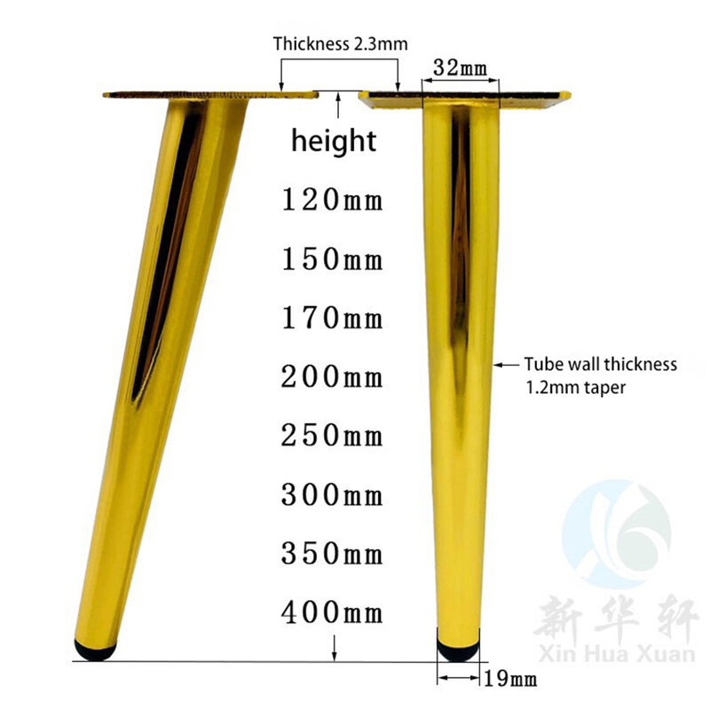 4pcs Metal Furniture Table Leg Hardware Tapered Gold Cabinet Leg Sideboard Wardrobes Coffee Cone Chair Ceet 15/20/25/30cm Beds