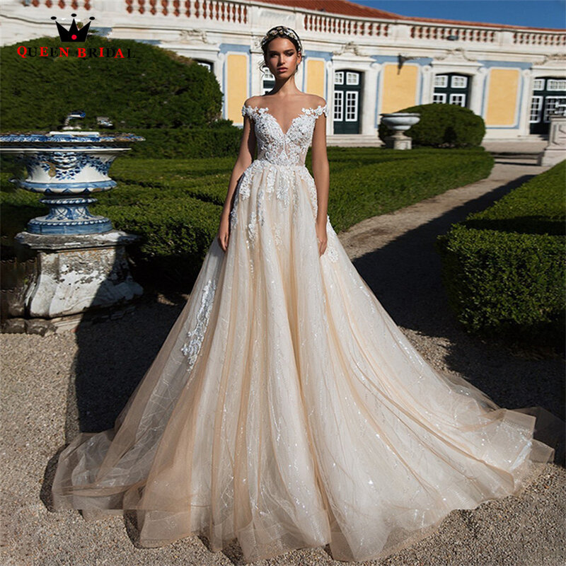 Luxuoso vestido de baile vestidos de casamento trem grande lantejoulas tule renda cristal grânulo formal vestido de noiva 2022 novo design feito sob encomenda ds39
