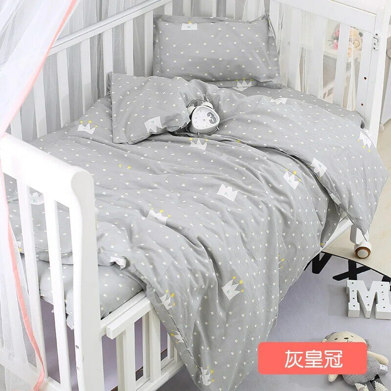 Kit Linen Tempat Tidur Bayi Katun 3 Buah untuk Anak Laki-laki Perempuan Set Tempat Tidur Bayi Kartun Termasuk Sarung Bantal Seprai Tempat Tidur Tanpa Pengisi