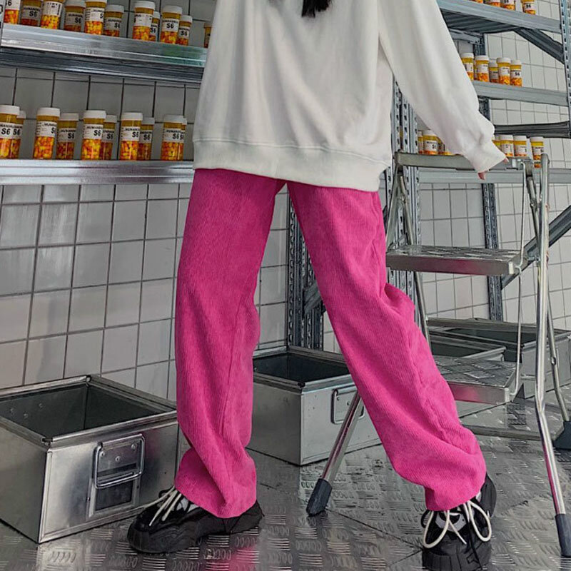 Pantaloni coreani per studenti Harajuku Streetwear pantaloni dritti donna giapponese Vintage morbida ragazza velluto a coste cento torri pantaloni Casual nuovo