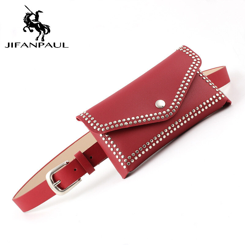 JIFANPAUL-Cinturón de cuero genuino con tachuelas para mujer, cinturón ajustable, informal, a la moda