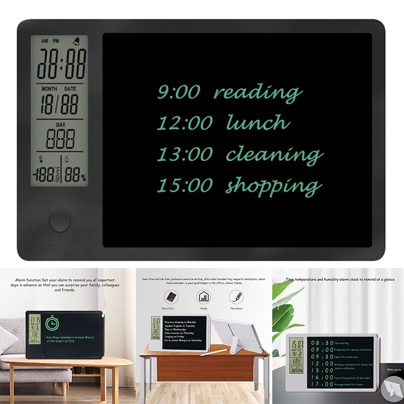 Tablette de dessin avec écran LCD de 9.5 pouces, avec affichage de la température et de l'humidité, pour écriture et calendrier électronique