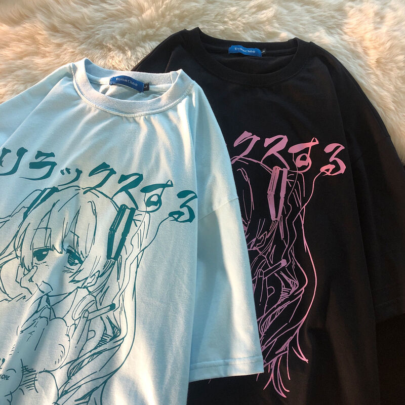 Verão coreano fresco menina camiseta ins harajuku animação 3d impressão de manga curta 2021 quente casual moda popular manga curta