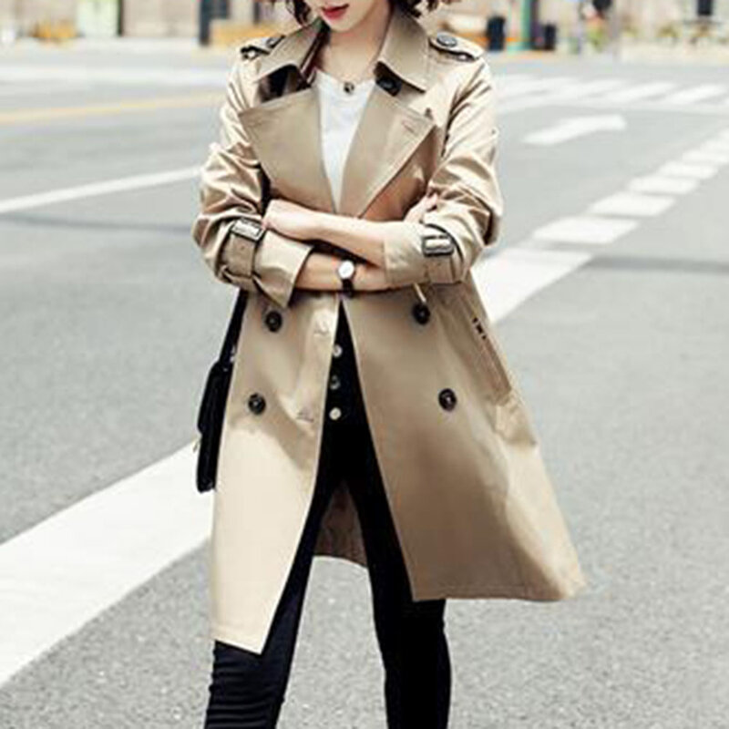 Зимнее пальто для женщин, тонкая ветровка в британском стиле, Женский тренчкот средней длины, Осень-зима 2021, новинка, женские куртки