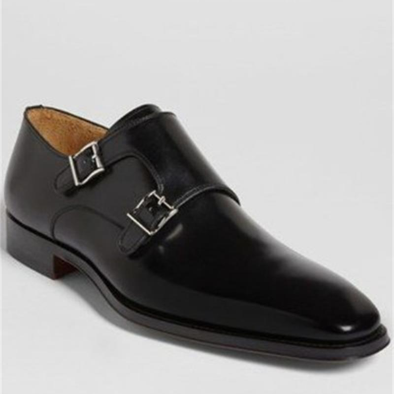Novos sapatos masculinos feitos à mão preto plutônio polido dedo do pé apontado fivela dupla moda negócio casual vestido de natal sapatos monge 3kc645