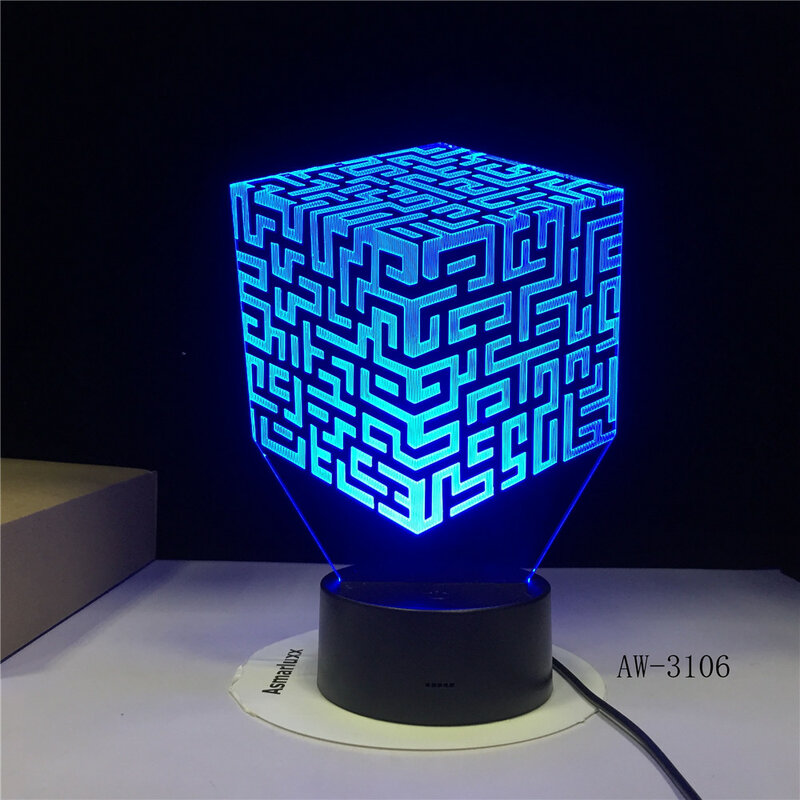 Lâmpada três-dimensional square3d led 7 cores lâmpada noturna led por toque usb luz de escritório luz de decoração do quarto embutida