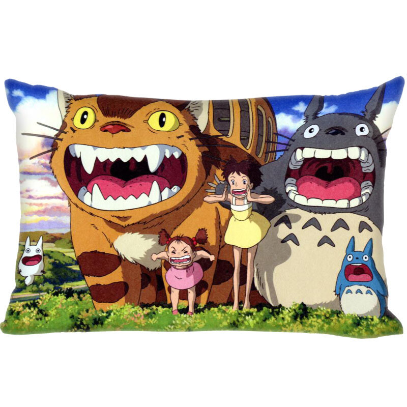 Miyazaki Hayao Totoro – housse de coussin dessin animé, taie d'oreiller rectangulaire avec fermeture éclair, pour chambre à coucher, en tissu satiné, décoration pour la maison, meilleur cadeau
