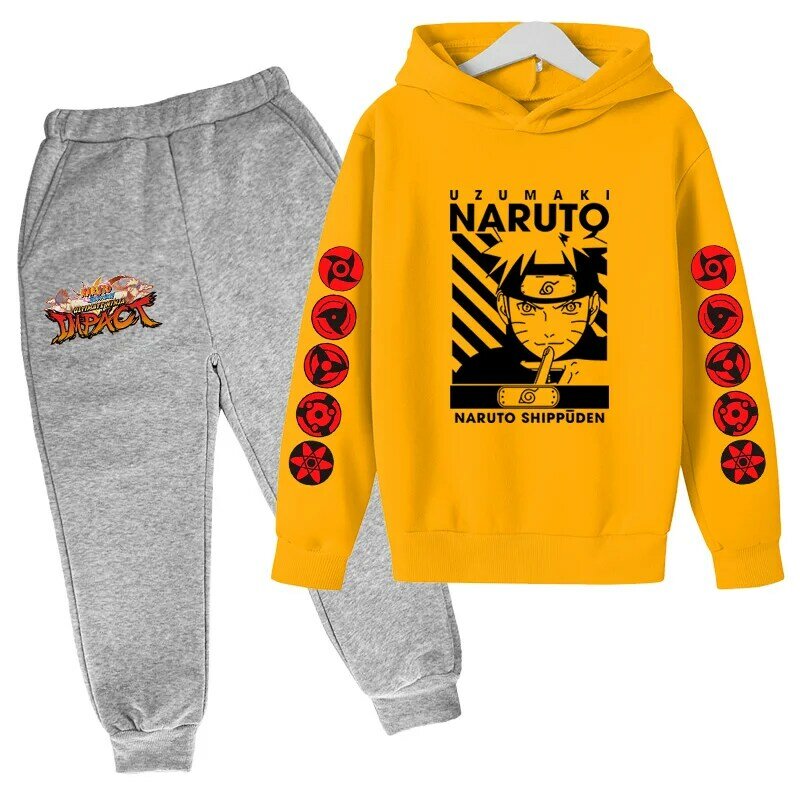 ใหม่สบาย Hooded Nαruto หญิงแขนยาวฤดูใบไม้ผลิฤดูใบไม้ร่วงเสื้อผ้าเด็กวัยหัดเดินเสื้อเด็ก + กางเกง