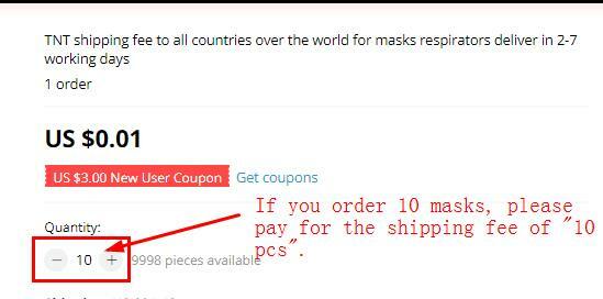 TNT/Aliexpress Premium shipping fee to all countries over the world for masks respirators deliver in 2-7 working days