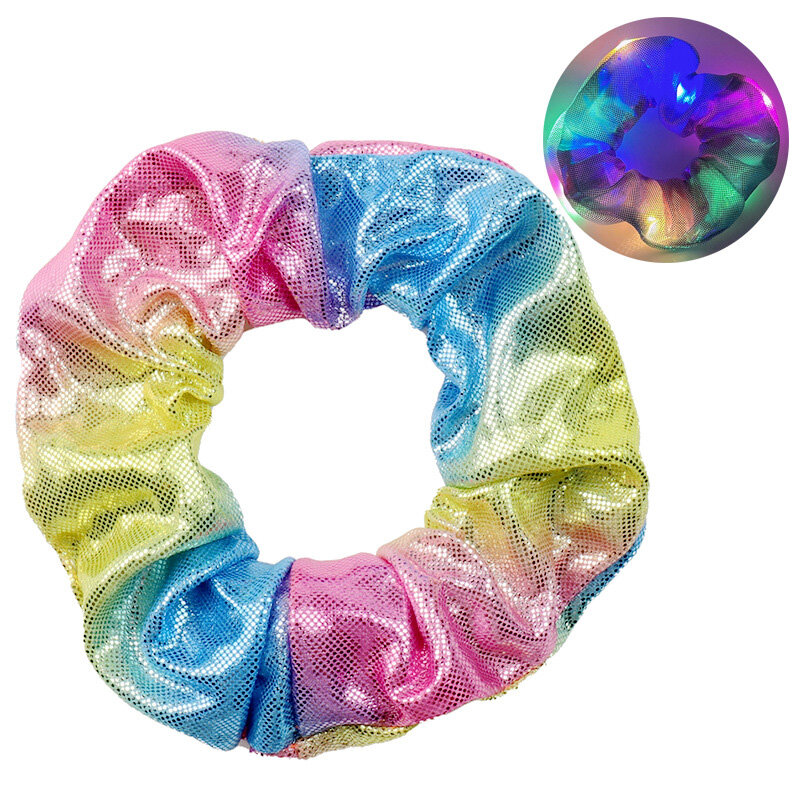 2021 New Arrival Girls LED Luminous Scrunchies Hairband Ponytail Holder Headwear Elastic Hair Bands Solid Color Hair Accessories