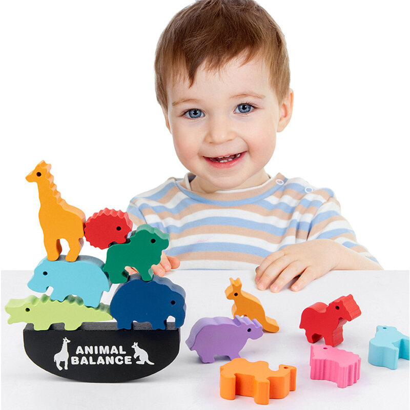 pour Enfants Enfants garçons Filles Meilleur Cadeau Dinosaure en Bois de Montessori Jouets Herefun Blocs d/'Empilage d/'animaux Blocs de Construction d/'équilibre