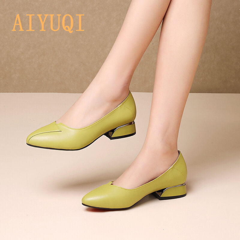AIYUQI 여성 공식 신발 Mid-heel 2022 새로운 여성 봄 신발 대형 35-43 4 색 전문 Office 신발 여성