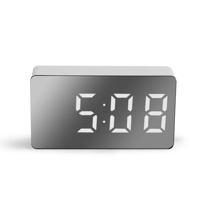 LED مرآة ساعة رقمية ساعة تنبيه غفوة ساعة الطاولة الاستيقاظ كتم التقويم عكس الضوء الإلكترونية سطح المكتب الساعات ديكور المنزل