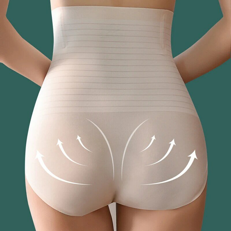 Flarixa 1Pcs Women's High Waist Ice Silk Panties Abdomen Hip Pants Breathable Seamless Waist Slimming Pants Plus Size Underwear