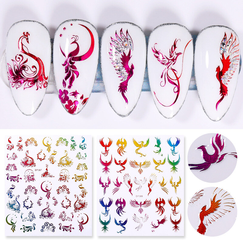 1pcs Colored Phoenixs Gold Nail Stickers Dragon Self Adhensive Transfer Decal Stickers for Nails Colorful Slider Accessory Deco