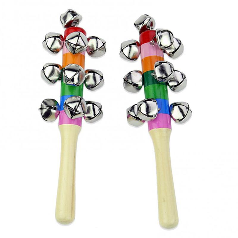 60% vendita calda multicolore campane Jingle in legno bastone Shaker sonaglio strumento musicale bambini Puzzle colore Handbell giocattolo sonagli per bambini