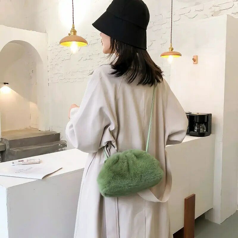 Small Candy Color Cloud Bag Faux Fur Shoulder Bags for Women 2020 Winter Soft Warm Crossbody Bag Fashion Female Trending Handbag