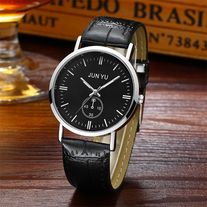 Relógio de pulso masculino clássico, de vidro azul, alta qualidade, marca de luxo, pulseira de couro, relógio analógico