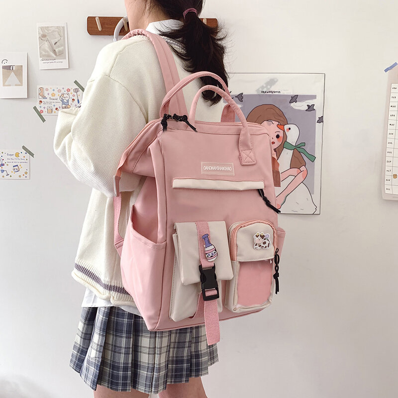 Mode Adrette Frauen Kontrast Farbe Multi Schichten Rucksack Rucksack Casual Teenager Mädchen Reise Große Kapazität Handtaschen