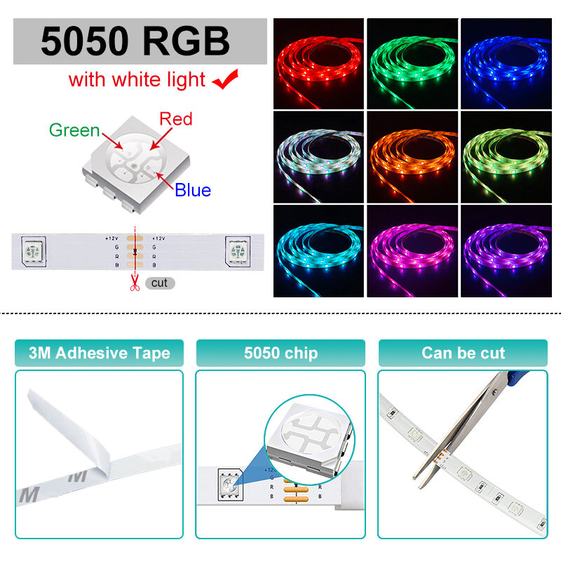Tira de luces Led RGB 5050 con Wifi, juego completo de cinta de luz inteligente con Control por Bluetooth, cinta de diodo Flexible para retroiluminación de TV y Escritorio