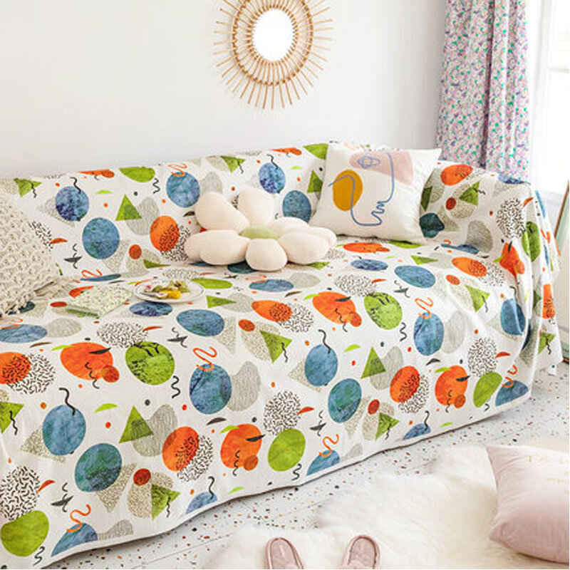 Всесезонное однослойное синельное покрывало для дивана с принтом, современное простое одеяло для одноместного и двухместного дивана с пол...