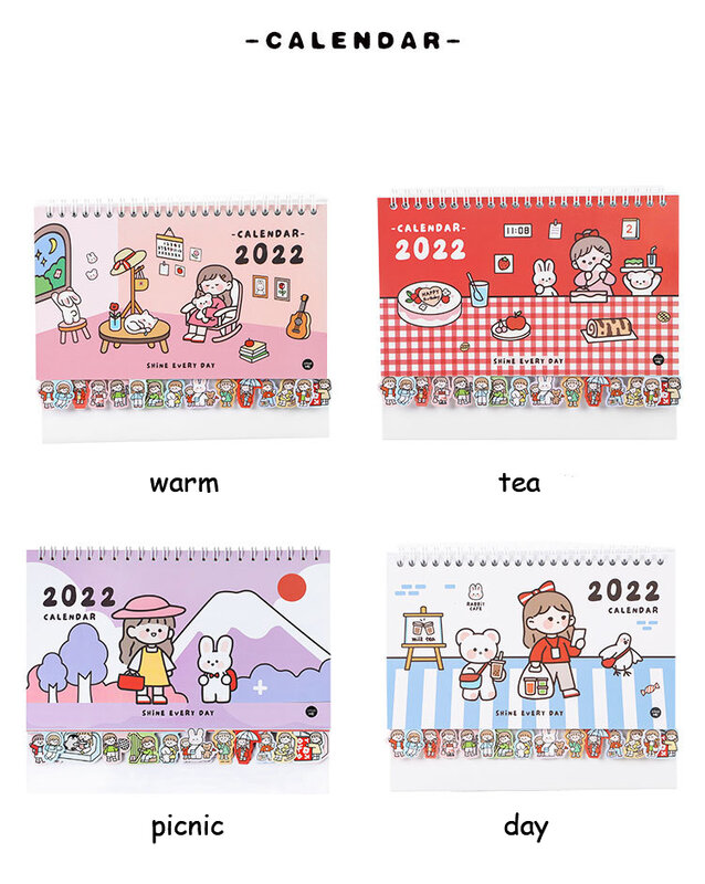 2022 NEUE Kawaii Nette Mädchen Kaninchen Kalender mit Aufkleber Spule Zeitplan Kreative Schreibtisch Tisch Termine Erinnerung Zeitplan Planer sl3063