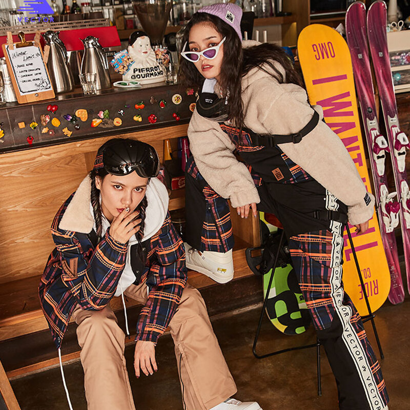 Thick Warm Ski Suit Women Reversible Skiing Jacket Snow Pants Korea Winter Warm Waterproof Windproof Skiing Snowboarding Suits