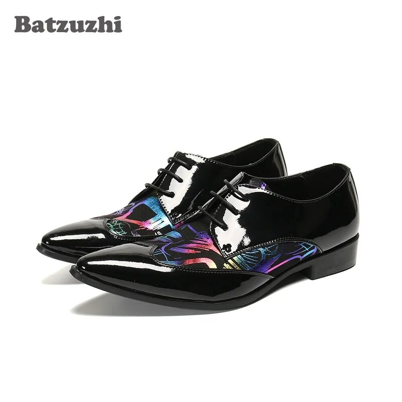 Batzuzhi Luxury Handmade Men Shoes Pointed Toe Color Leather Dress Shoes Men Lace-up, Party and Wedding Shoes Men Business!